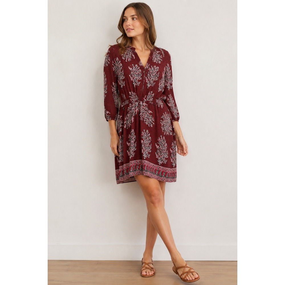 Madewell Lassi Silk Dress Burgundy Floral Polka Dot V-Neck E9466 Size 00
